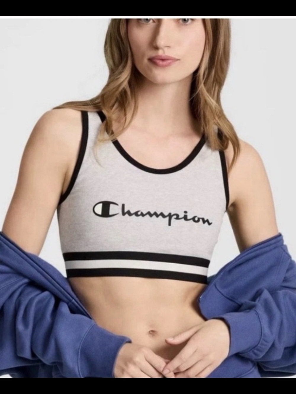 Champion Grey and Black Logo Crop Sports Bra